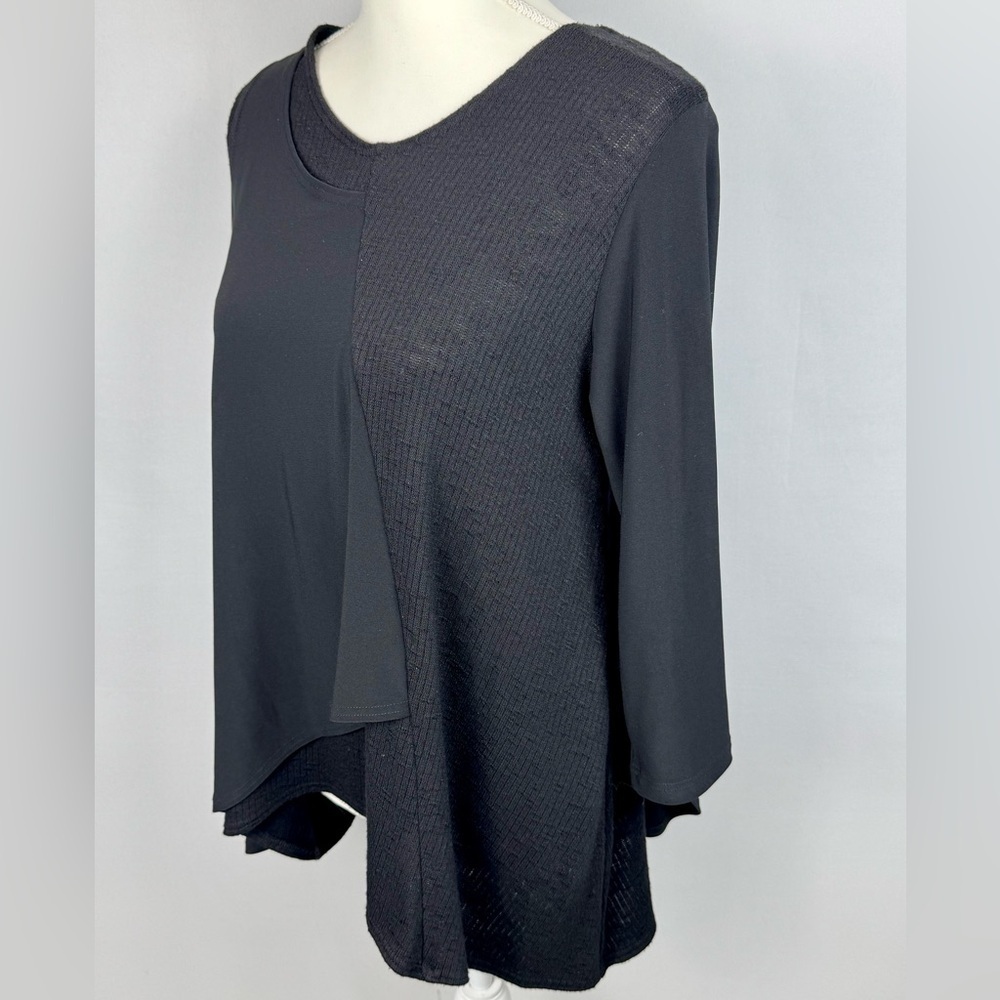 Sympli Asymmetrical Knit Tunic Long Sleeves Lightweight Mixed Media Black Size 8 - Picture 5 of 10
